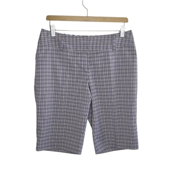 NWT Adidas | Gray Purple Light Green Plaid Bermuda Golf Shorts Size 6 - Picture 1 of 6